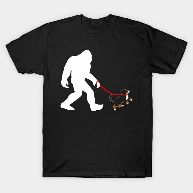 Bigfoot Walking Bernese Mountain Dogs Tee for Dog Devotees T-Shirt by Beetle Golf